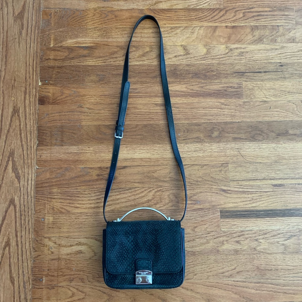 Henri Bendel Stella Crossbody Black Suede snakeskin Small - Picture 3 of 9